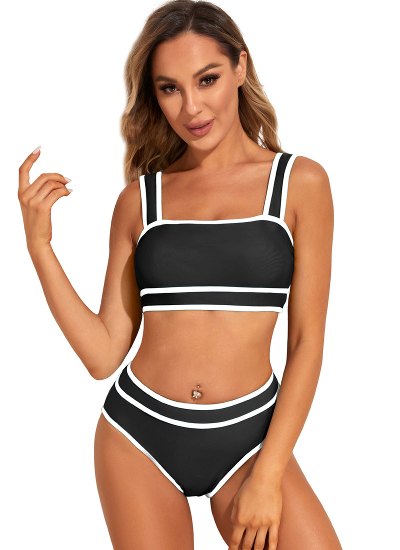 High Waisted Bikini Sets Color Block Swimsuits