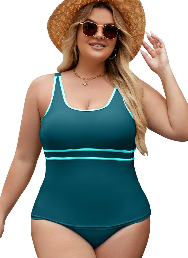 Plus Size Tankini Swimsuits Color Block Bikini