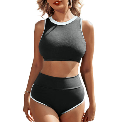 Women High Waisted Ribbed Tummy Control Bathing Suit