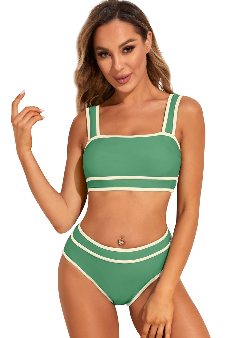 High Waisted Bikini Sets Color Block Swimsuits