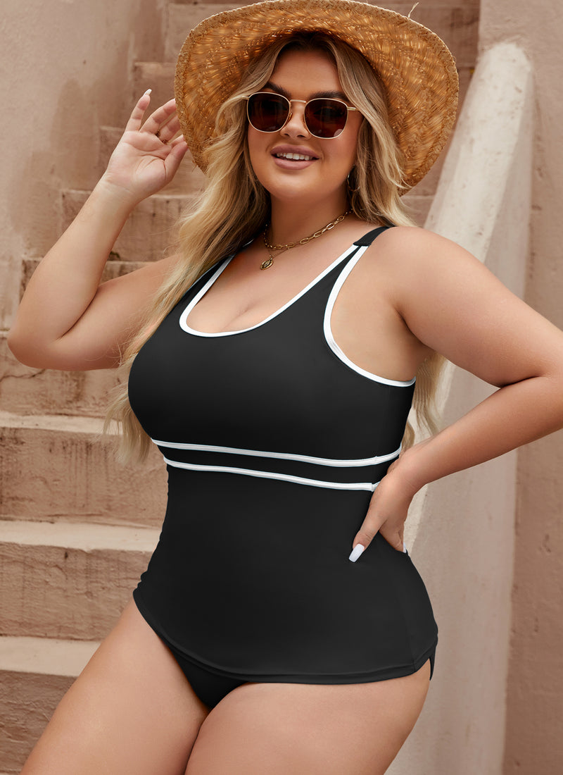 Plus Size Tankini Swimsuits Color Block Bikini