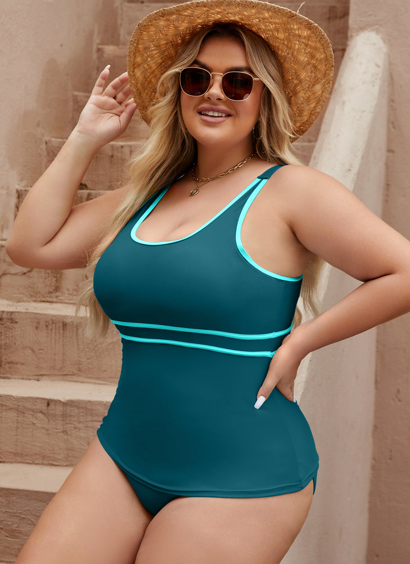 Plus Size Tankini Swimsuits Color Block Bikini