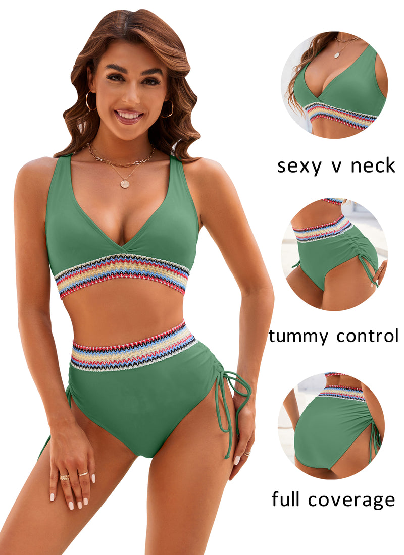 High Waisted Bikini Sets Tummy Control  Swimsuits