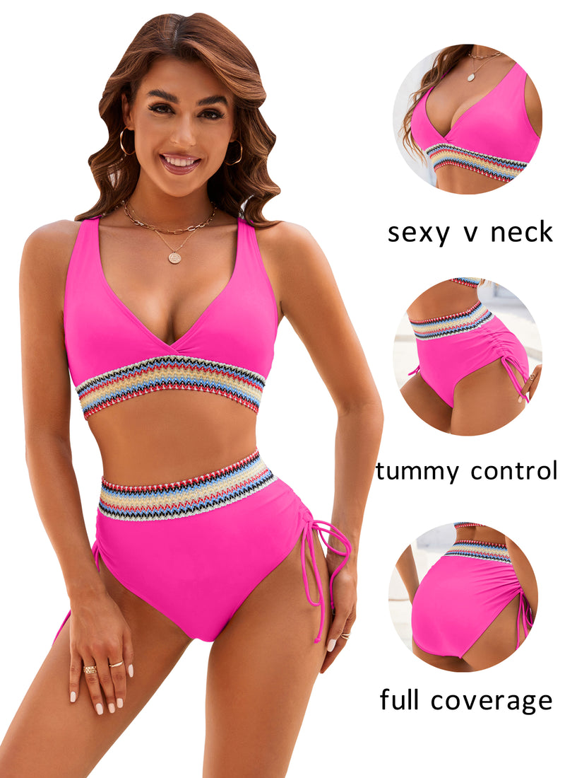 High Waisted Bikini Sets Tummy Control  Swimsuits