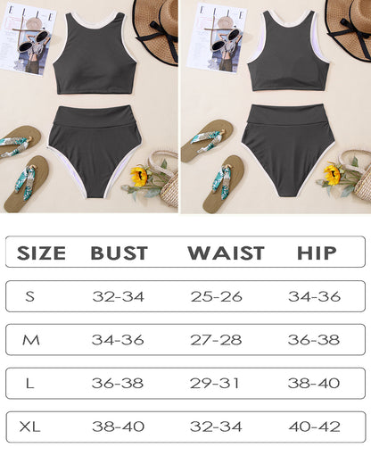 Women High Waisted Ribbed Tummy Control Bathing Suit