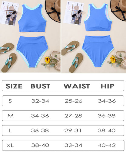 Women High Waisted Ribbed Tummy Control Bathing Suit