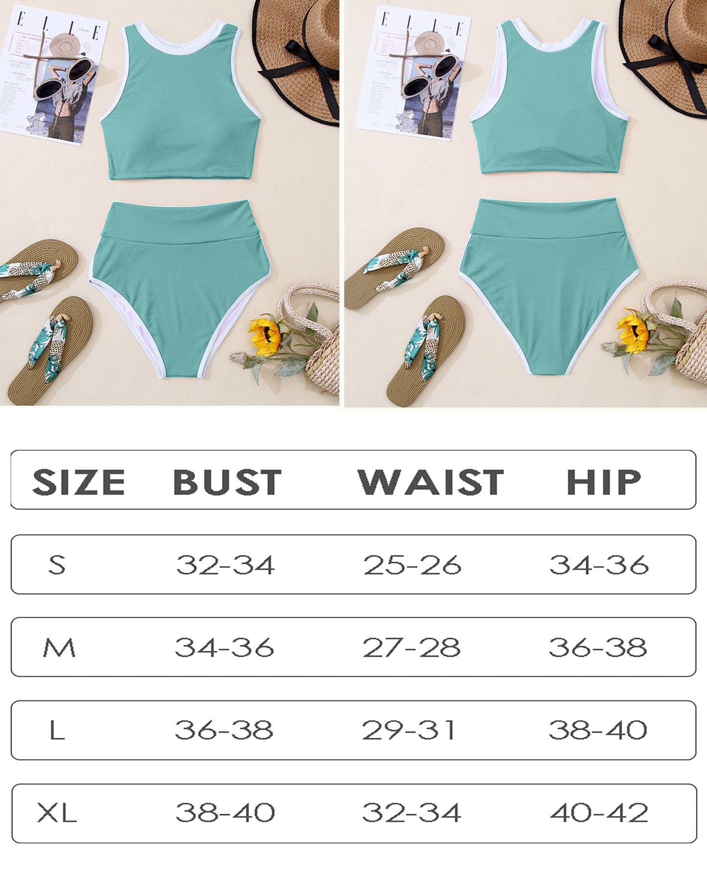 Women High Waisted Ribbed Tummy Control Bathing Suit