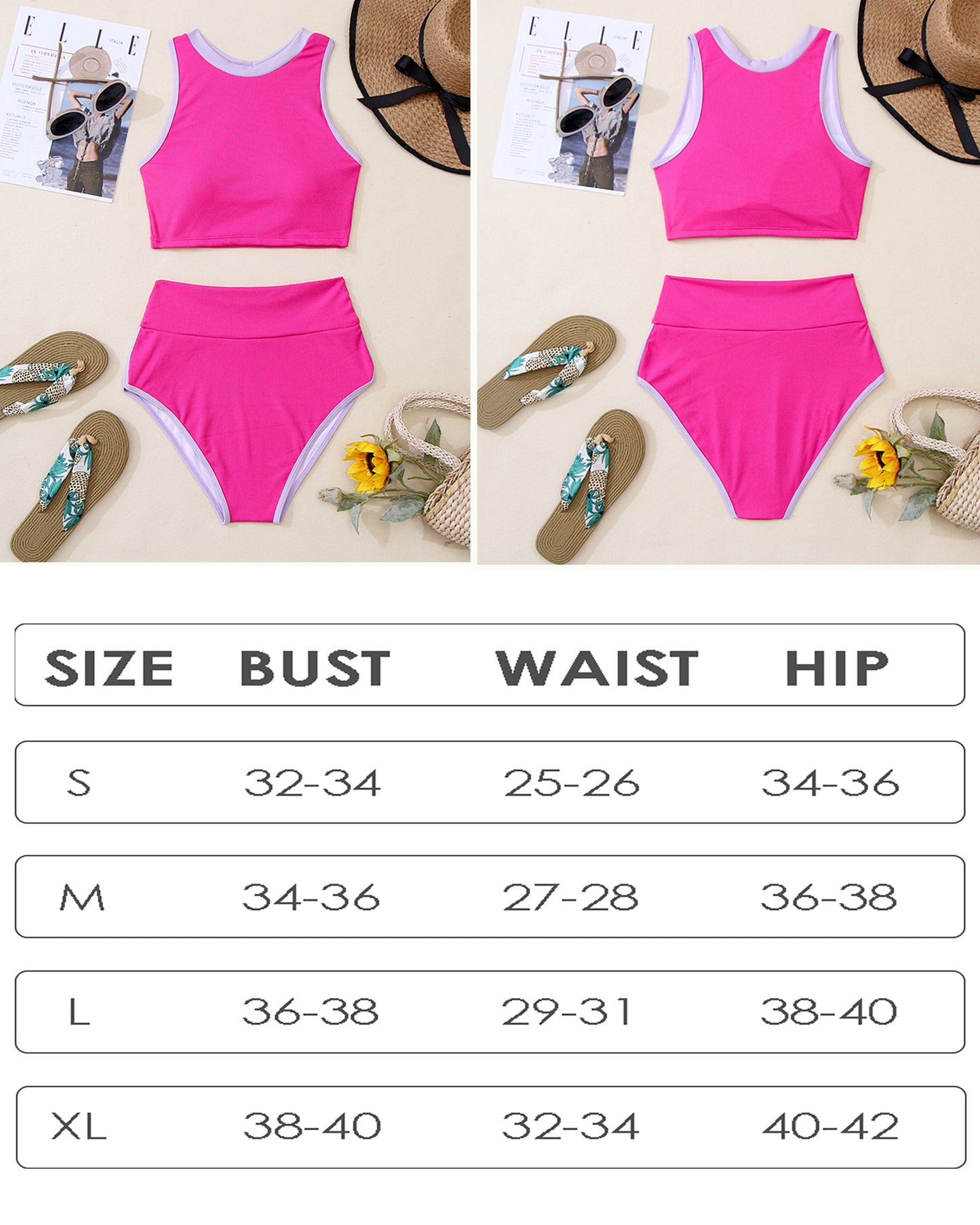 Women High Waisted Ribbed Tummy Control Bathing Suit