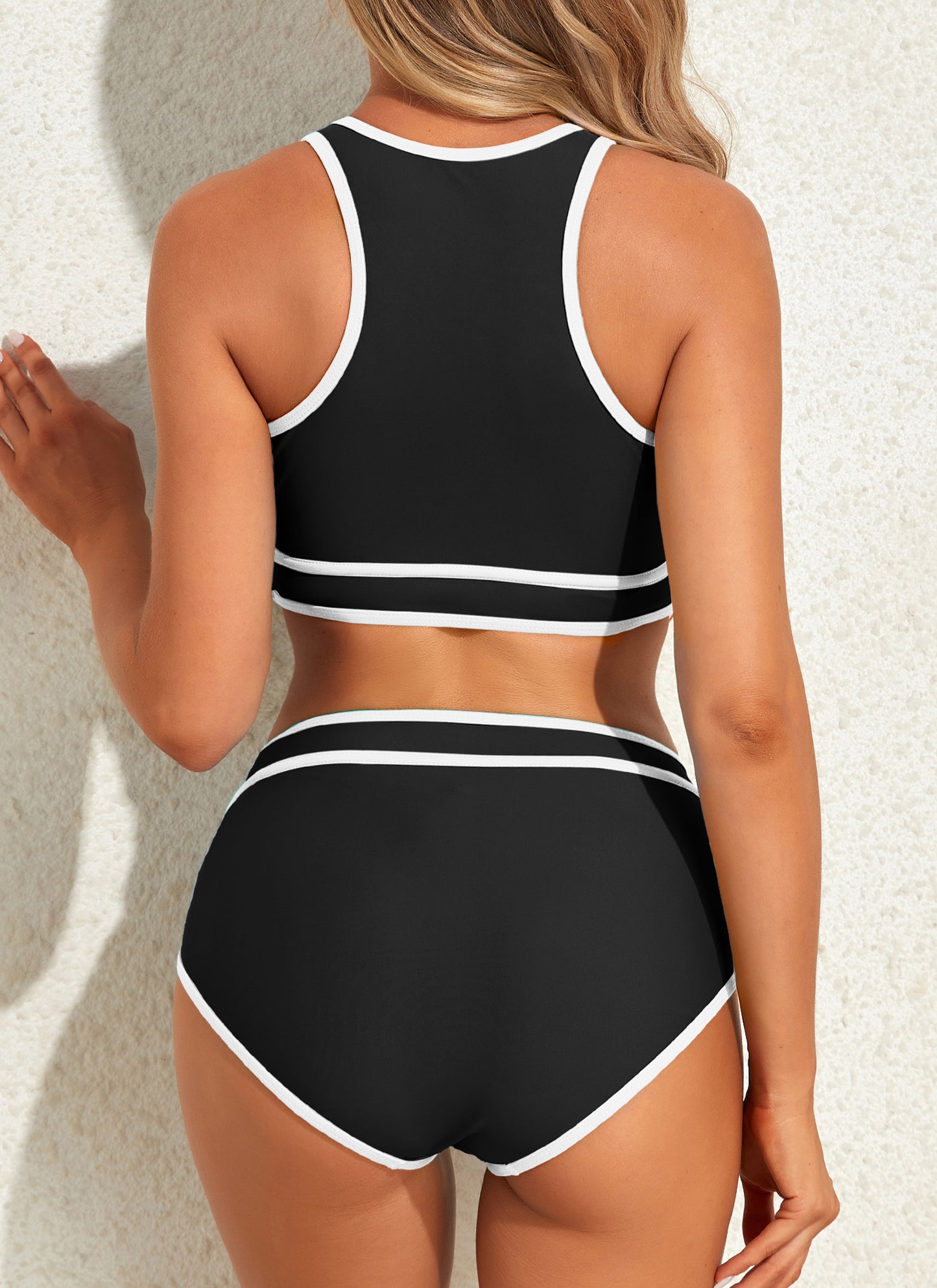 Sporty High Waisted Swimsuits Color Block