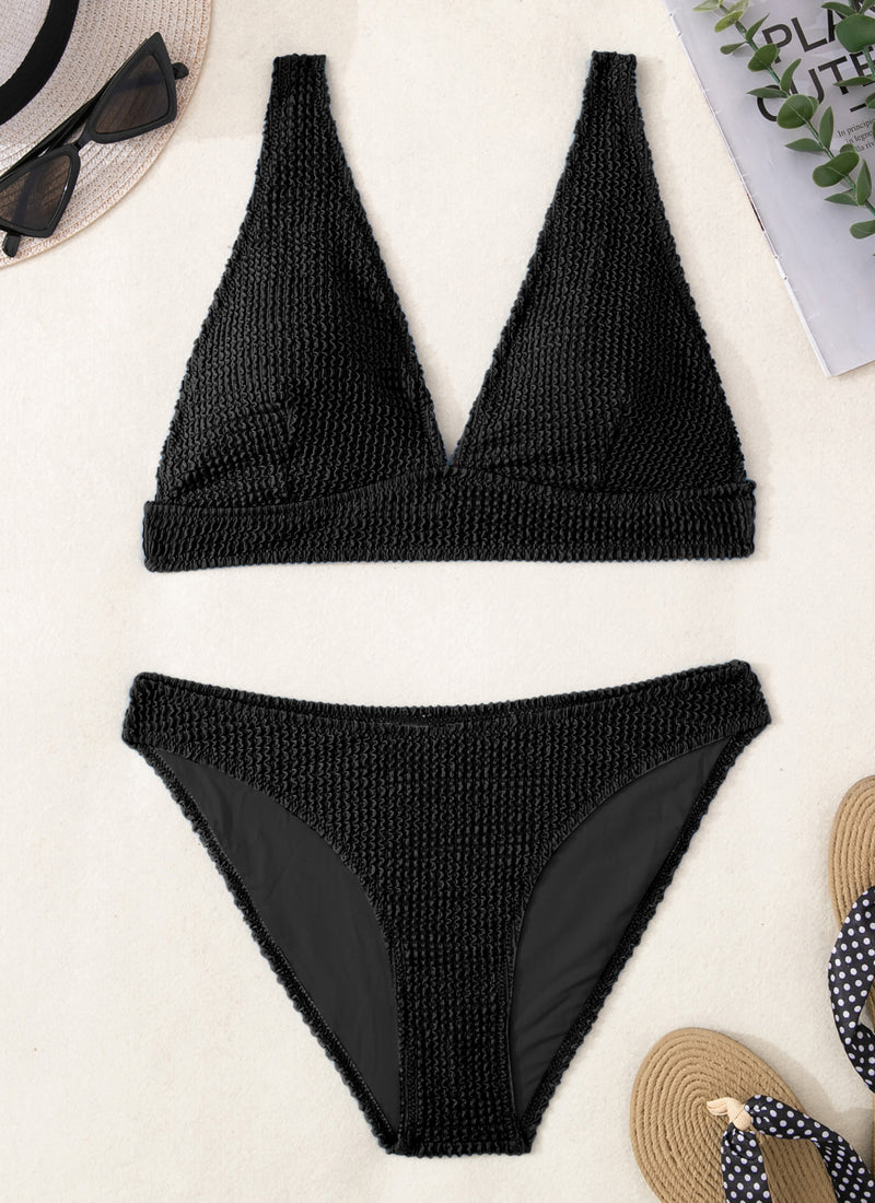 Ribbed Swimsuit V neck Bikini Sets