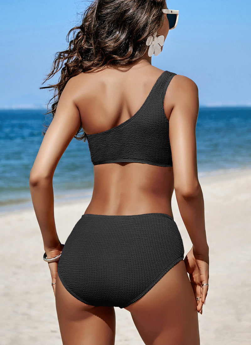 One Shoulder Ribbed Bikini Sets