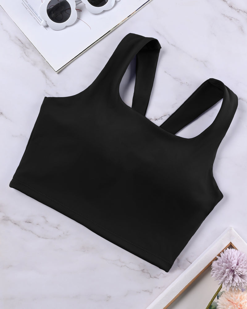 Longline Sports Bra V-Back Built in Bra Support Athletic Yoga Crop Tops Square Neck Workout Tank Top