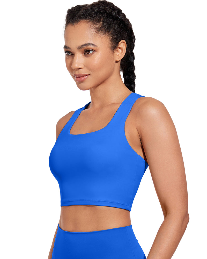 Longline Sports Bra V-Back Built in Bra Support Athletic Yoga Crop Tops Square Neck Workout Tank Top