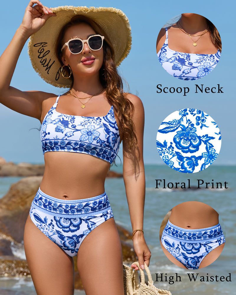 Floral High Waisted Bikini Sets Print