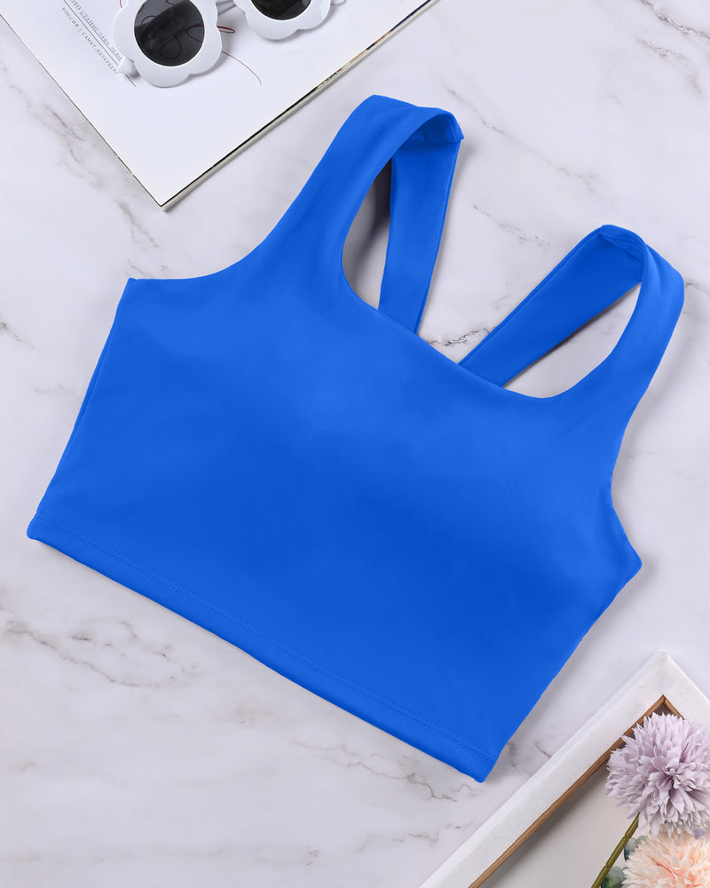 Longline Sports Bra V-Back Built in Bra Support Athletic Yoga Crop Tops Square Neck Workout Tank Top