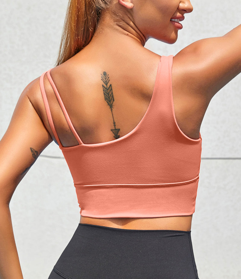 Workout Top Longline Sports Bra with Built in Bras