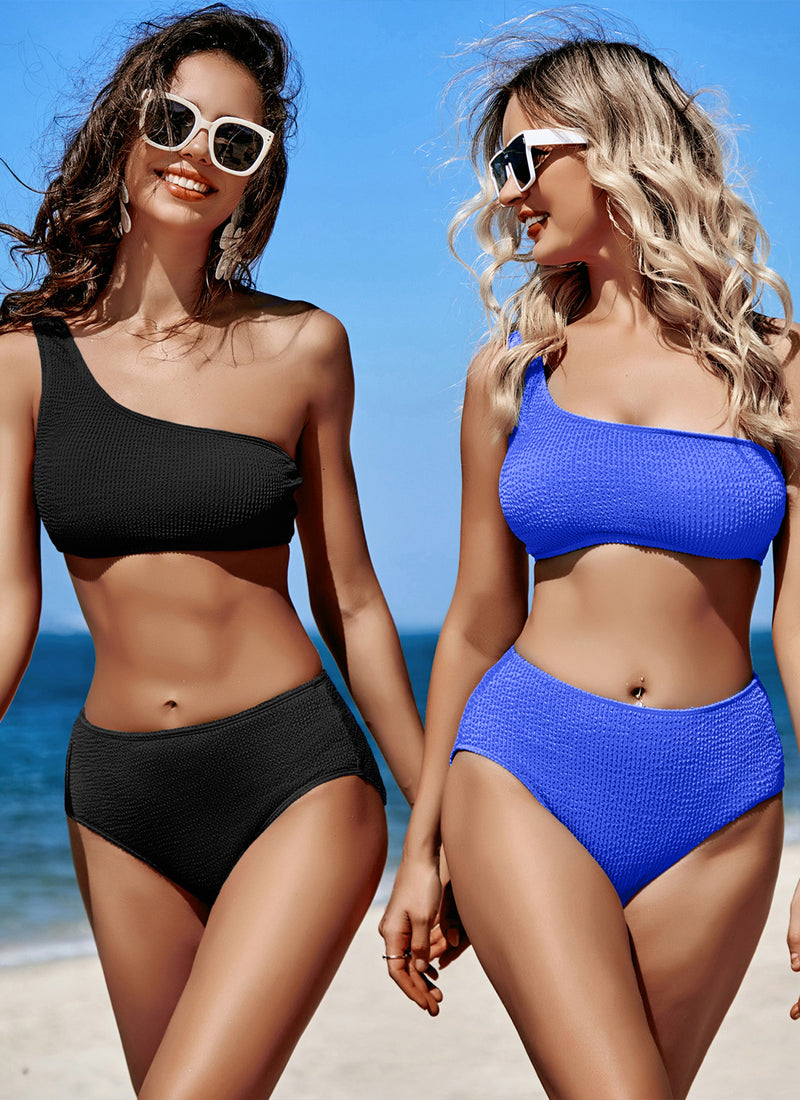 One Shoulder Ribbed Bikini Sets