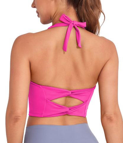 Women Solid Halter Open Back Sports Bra