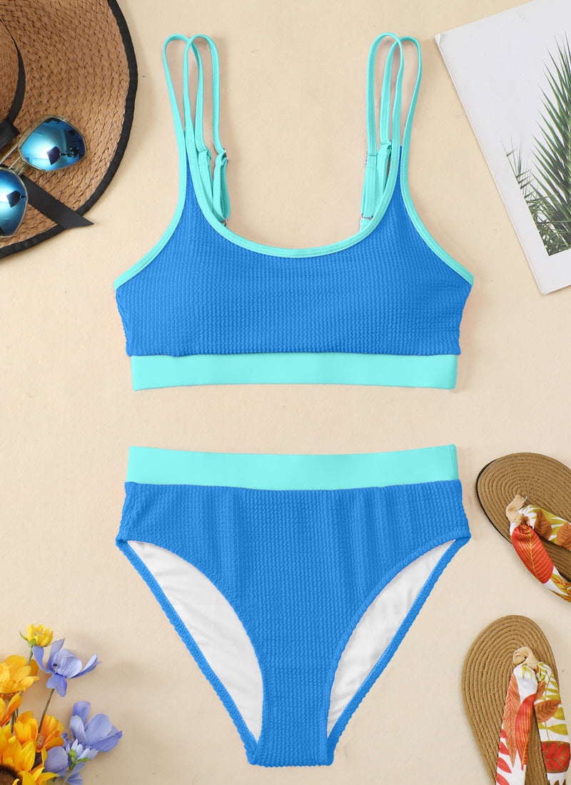 Sports Color Block High Waisted Bikini Sets