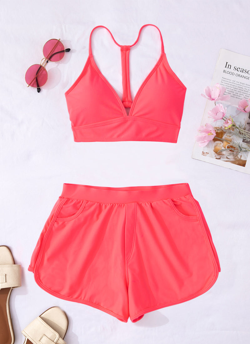 V Neck Bikini Set Lace up swimsuits