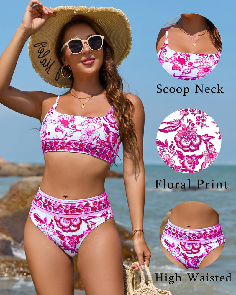 Floral High Waisted Bikini Sets Print