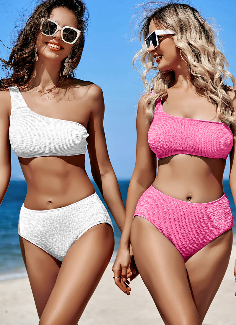 One Shoulder Ribbed Bikini Sets