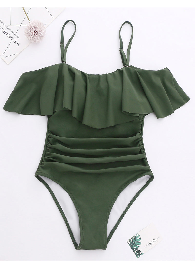 Off Shoulder Flounce Ruffled One Piece Swimsuits