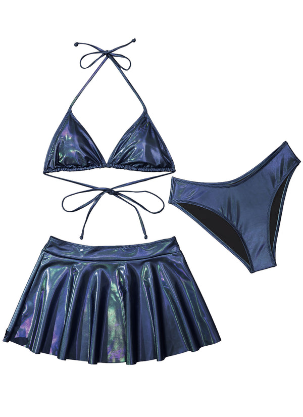 Metallic 3 Piece Bikini Set Laser Festival Rave Outfits