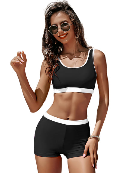 Sporty High Waisted Elastic Bathing Suit