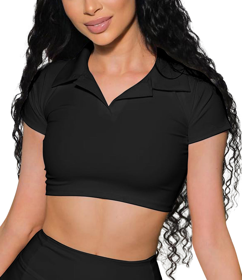 Polo Golf Short Sleeve Shirts Collared Crop Top