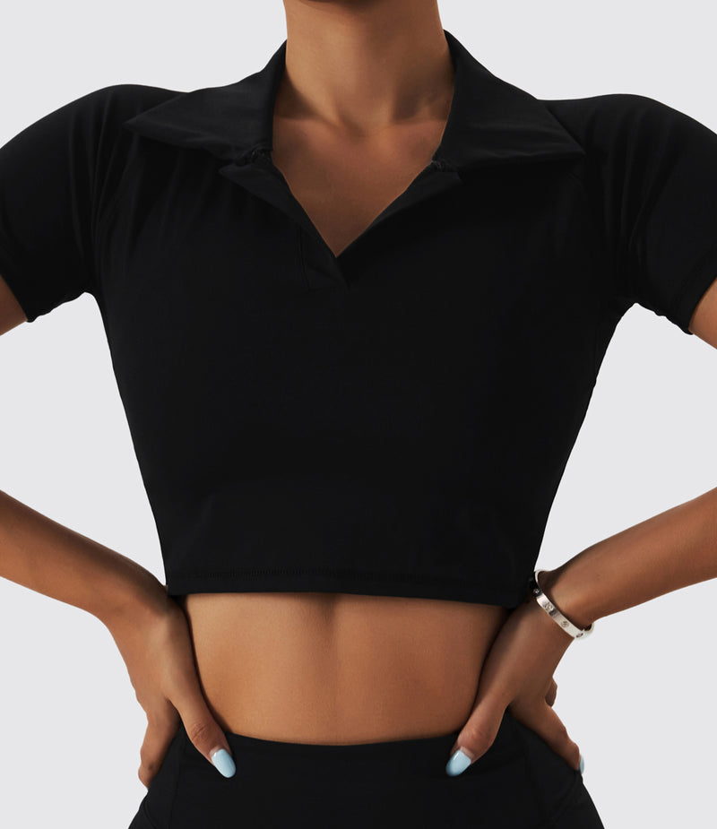 Polo Golf Short Sleeve Shirts Collared Crop Top