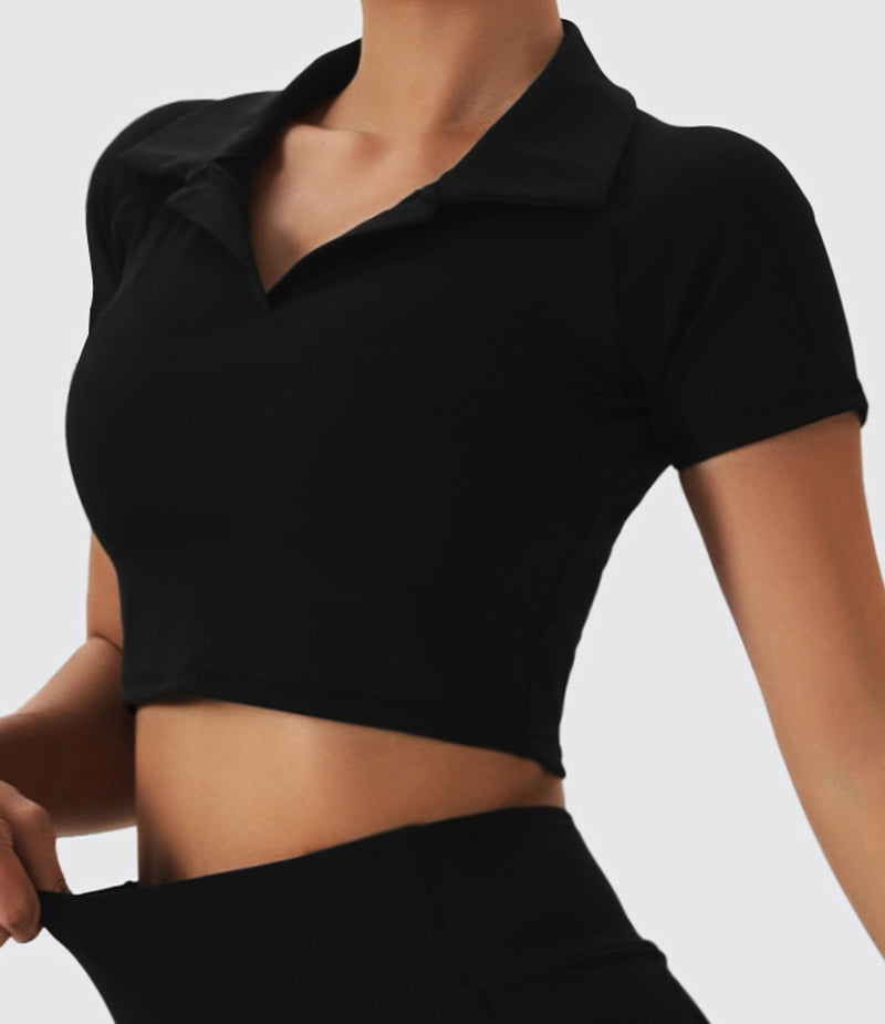 Polo Golf Short Sleeve Shirts Collared Crop Top