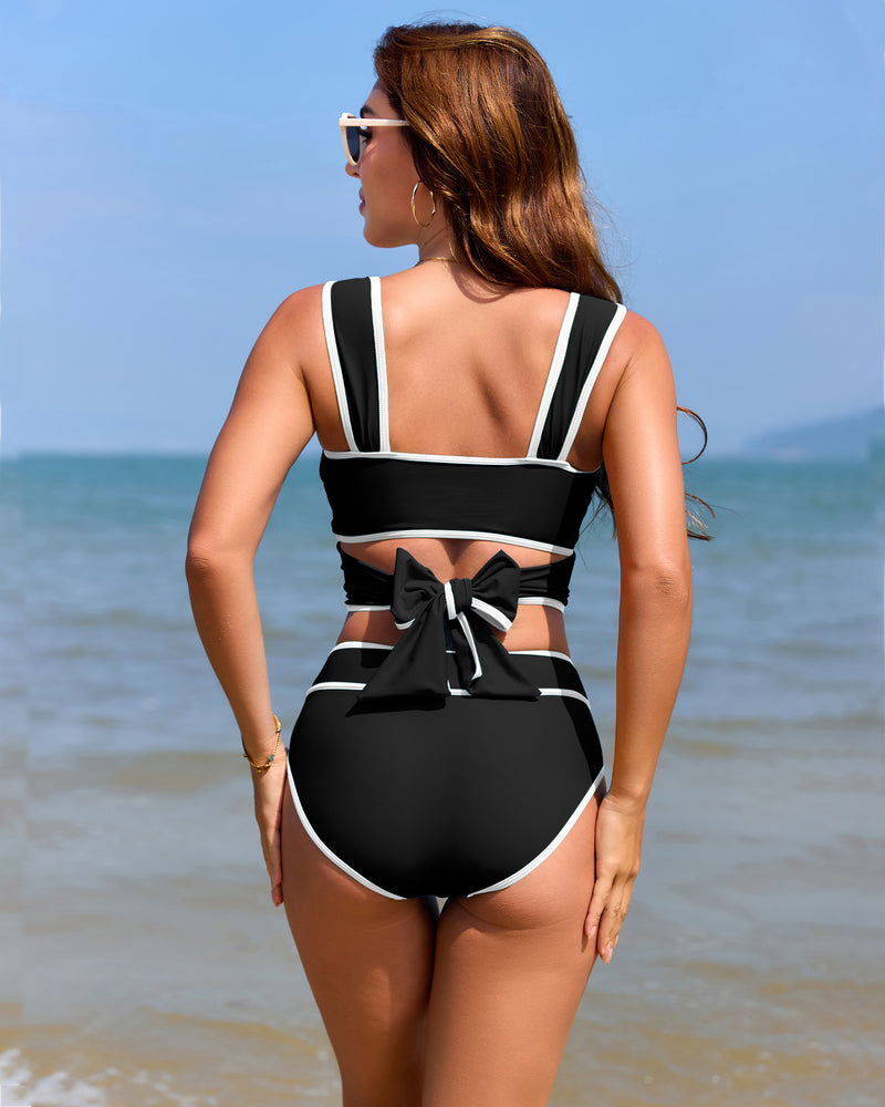 High Waisted Bikini Set Color Block