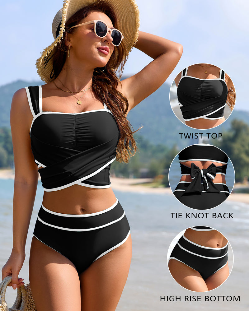 High Waisted Bikini Set Color Block