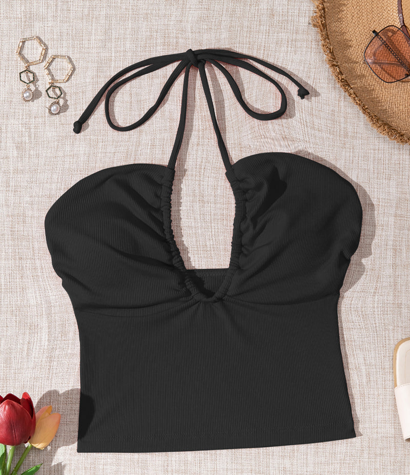 Ribbed Sexy Camisole Halter V Neck Sports Bra