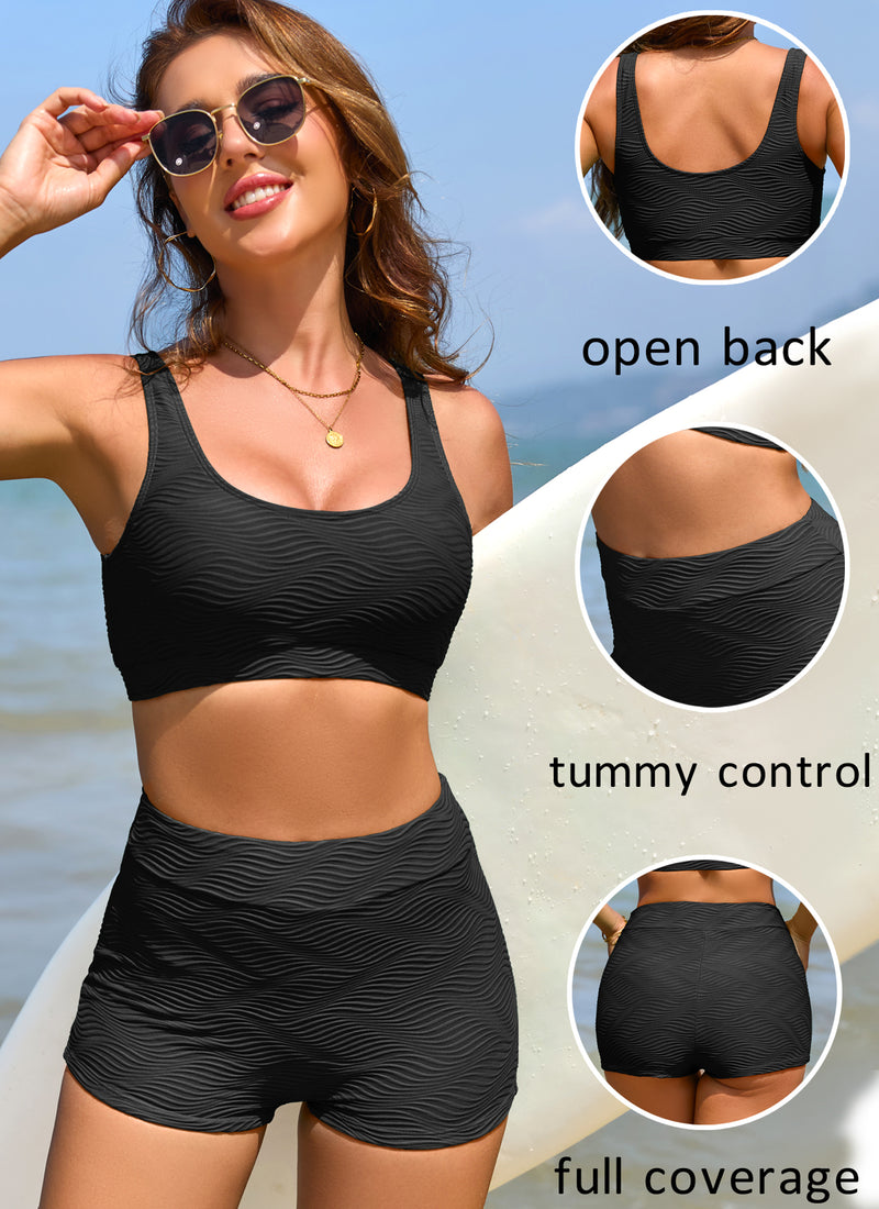 Tummy Control Ribbed Two Piece Swimsuit