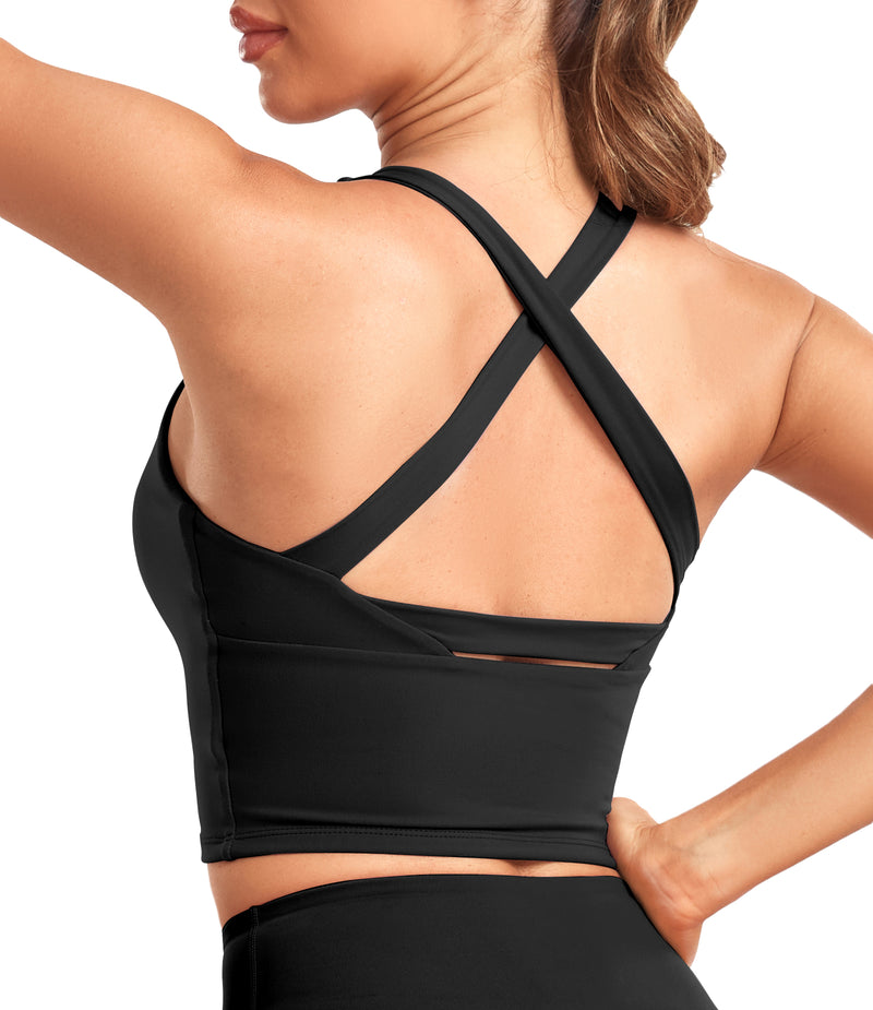 Backless Strappy Sports Bra Longline Criss Cross