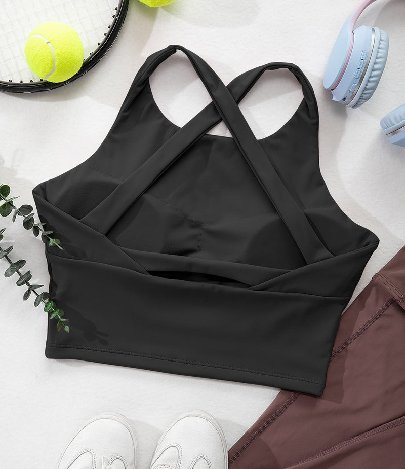 Backless Strappy Sports Bra Longline Criss Cross