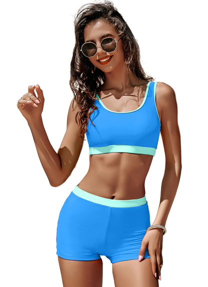 Sporty High Waisted Elastic Bathing Suit