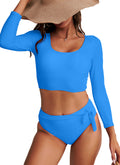 Women Solid Long Sleeve Rashguard Swimsuits