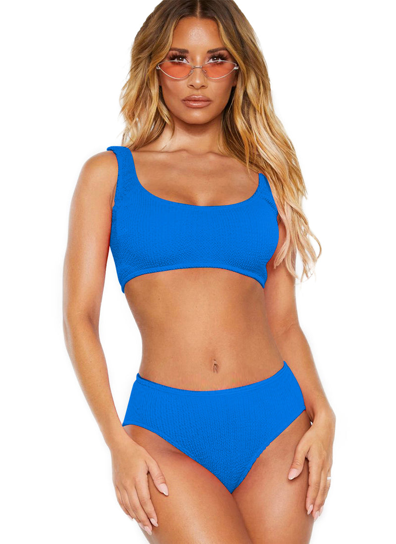 Ribbed Sports Two Piece High Waisted Swimsuits Tummy Control