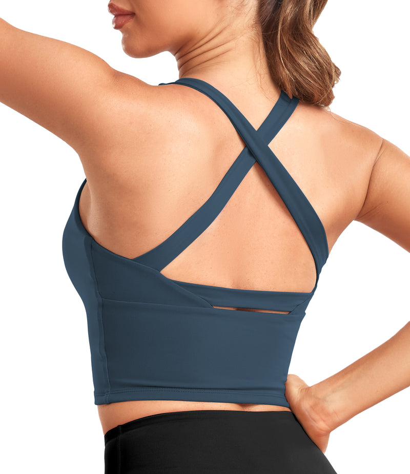 Backless Strappy Sports Bra Longline Criss Cross