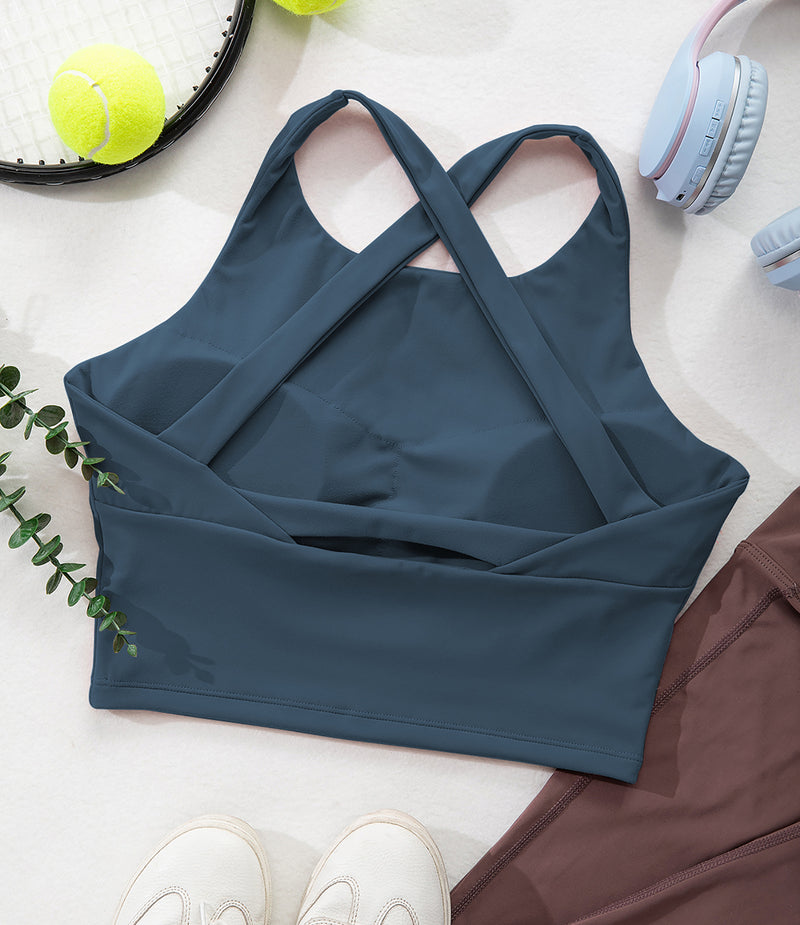 Backless Strappy Sports Bra Longline Criss Cross