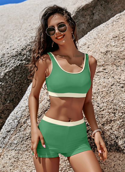 Sporty High Waisted Elastic Bathing Suit