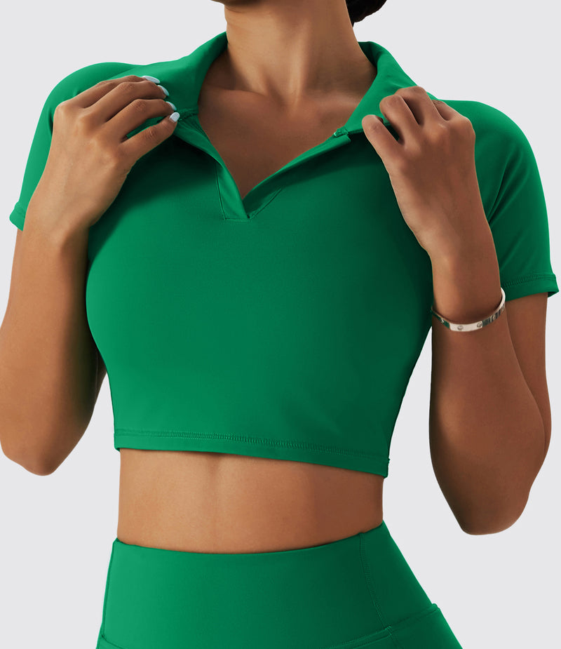 Polo Golf Short Sleeve Shirts Collared Crop Top