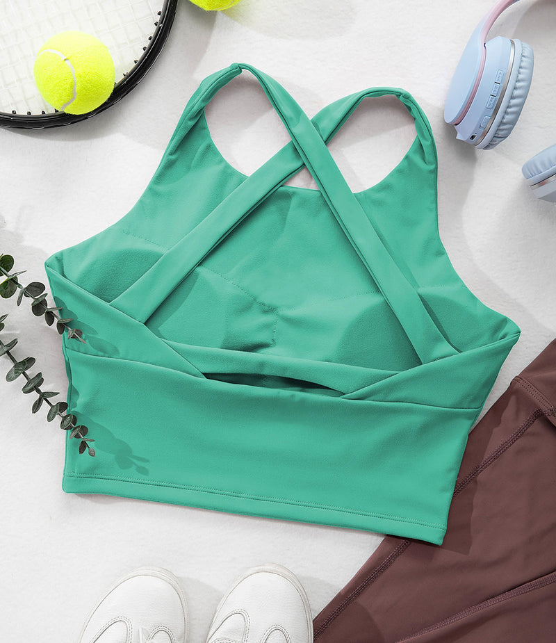 Backless Strappy Sports Bra Longline Criss Cross