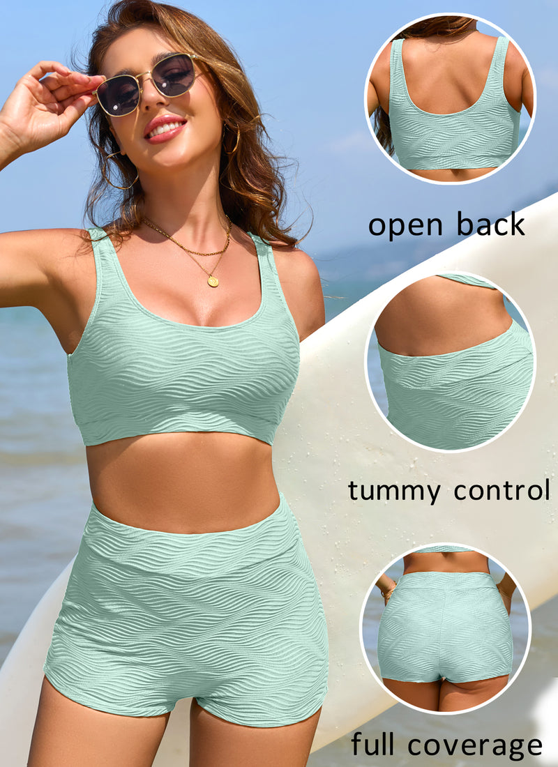 Tummy Control Ribbed Two Piece Swimsuit