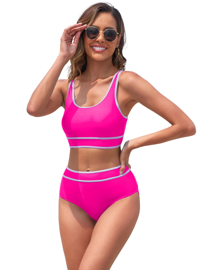 Color Block Sporty Bikini Set Full Coverage