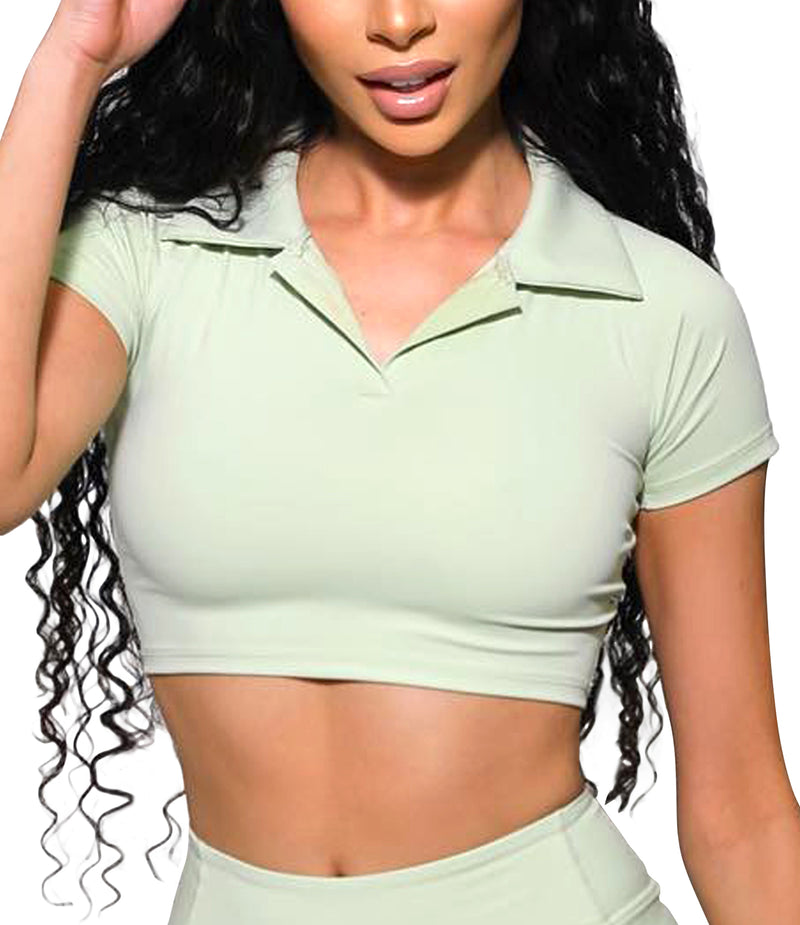 Polo Golf Short Sleeve Shirts Collared Crop Top