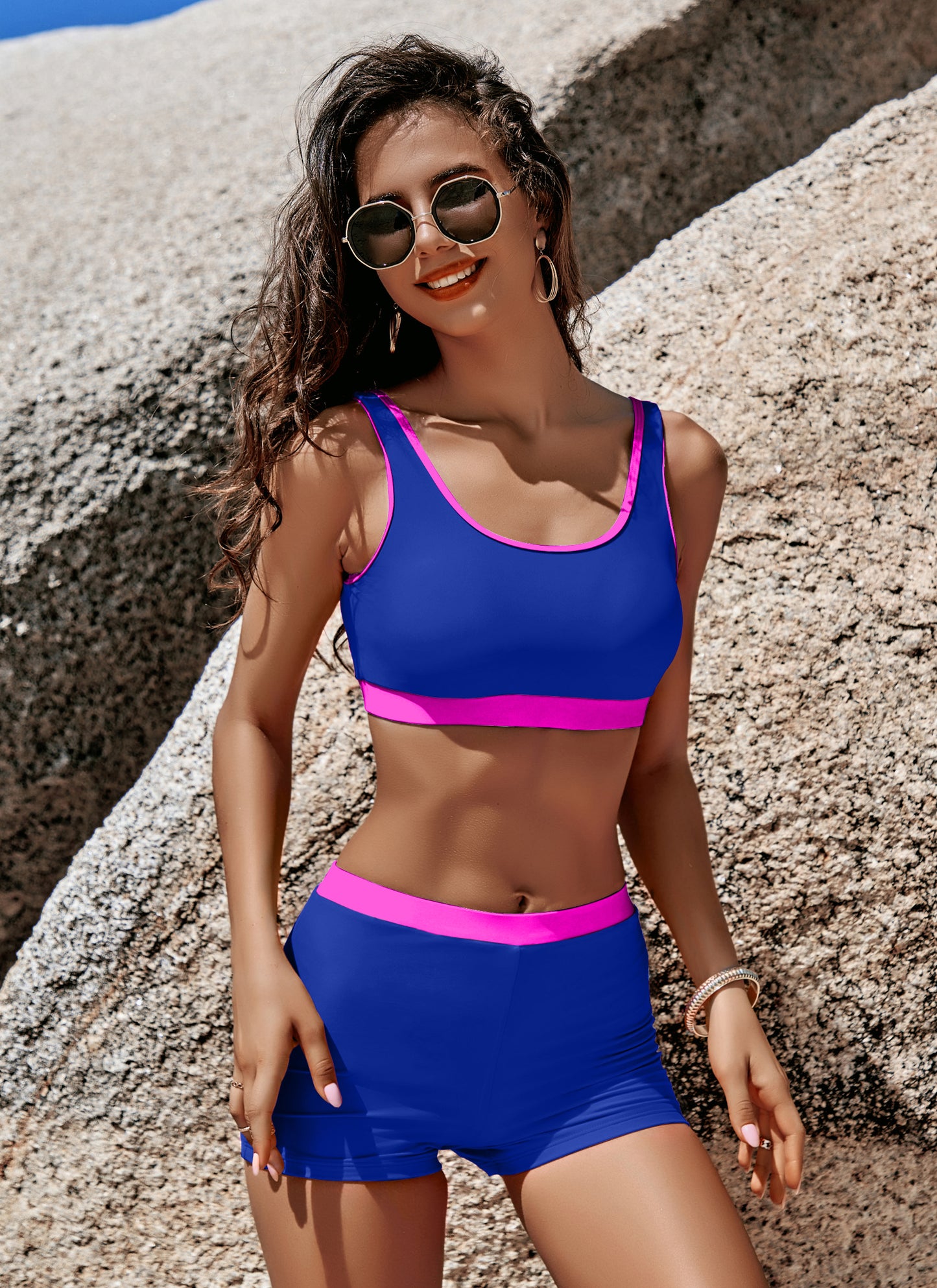 Sporty High Waisted Elastic Bathing Suit